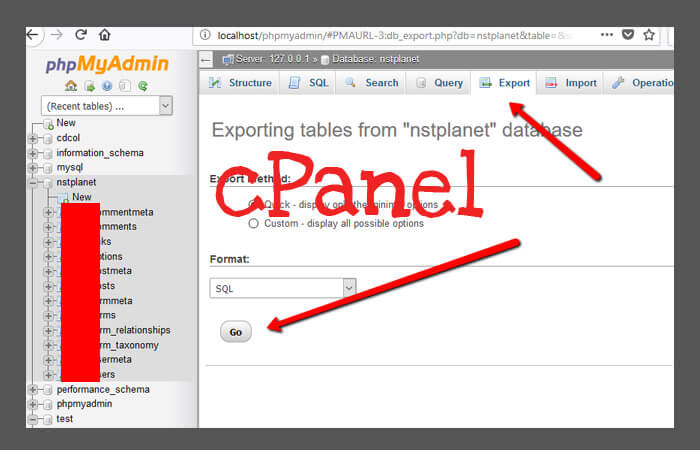 Export and Import database from cPanel MySQL ?