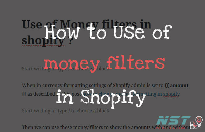What is the use of Money filters in shopify ?