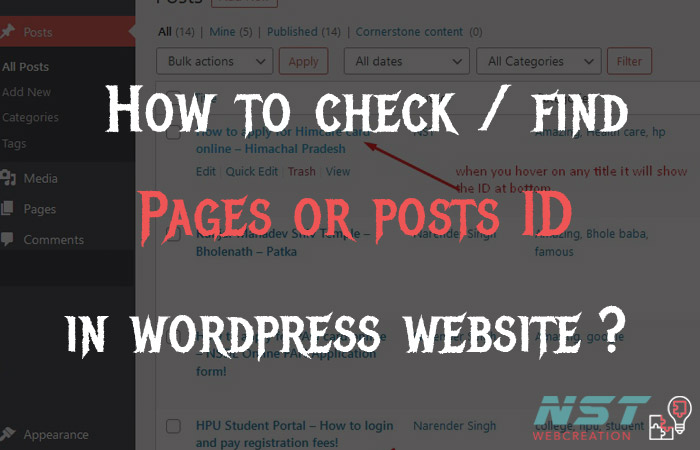 How to find ID of posts or pages in wordpress ?
